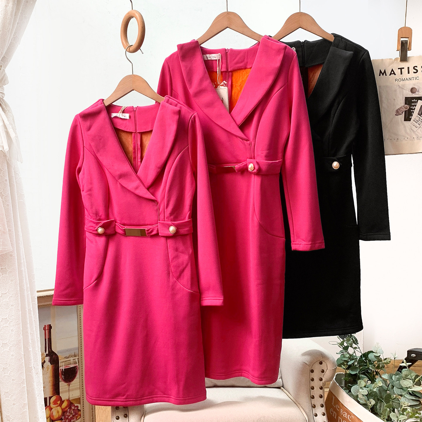 无假期的人】撤柜单~加绒保暖~绑带通勤休闲连衣裙直筒裙女秋冬款