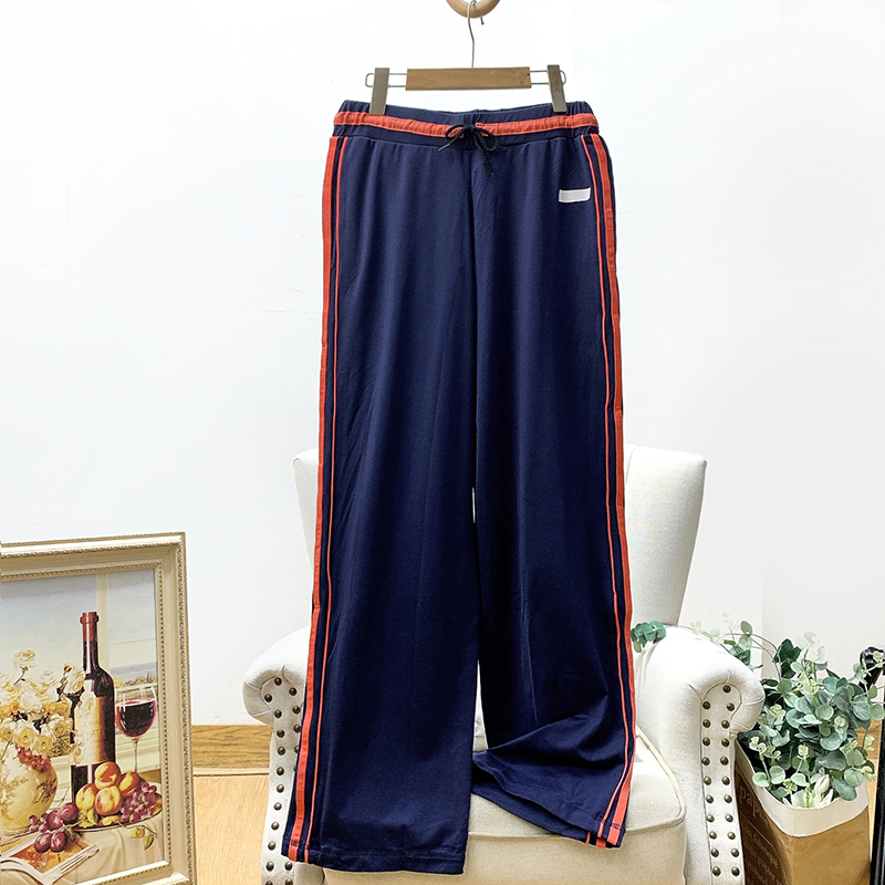 休闲中高腰直筒阔腿裤