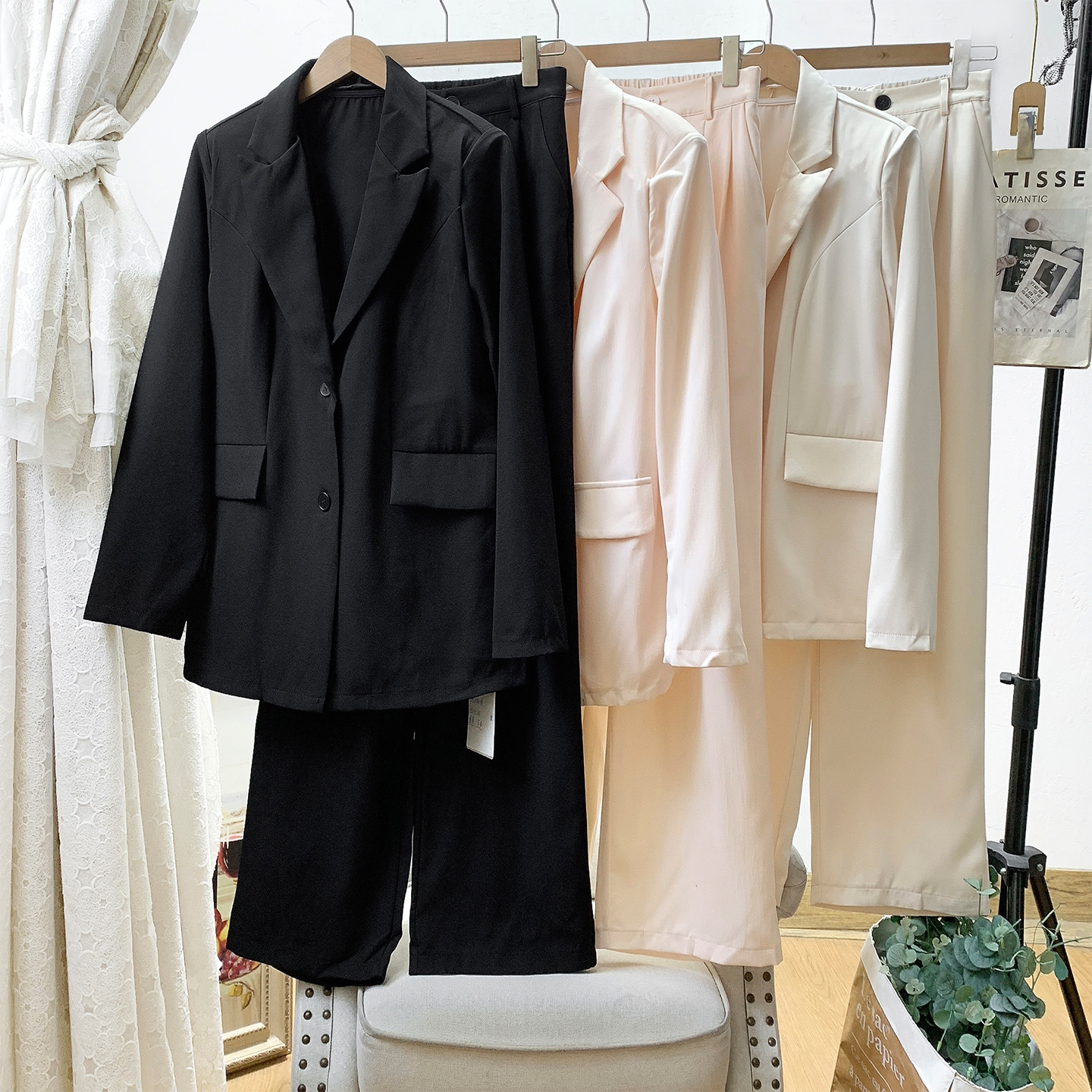 西服外套马甲高腰长裤套装