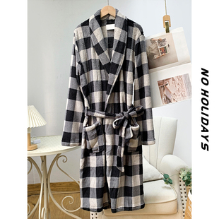 撤柜~北欧风情~男士珊瑚绒睡袍浴袍~舒服保暖/秋冬季