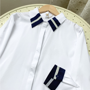 撤柜~舒服垂感~帅气海军风小尖领衬衫~通勤长袖白衬衣女春夏