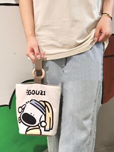 上班族便携手提袋帆布水桶包可爱水桶型手拎便当包宝妈外出手提包