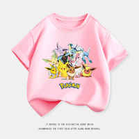 Foreign trade daily order printed Pokemon Eevee summer children's short-sleeved T-shirt parent-child set pure cotton trendy cartoon top thumbnail 2