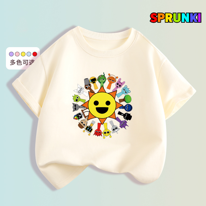 节奏盒子衣服儿童t恤夏季纯棉短袖上衣Sprunki童装周边卡通半袖衫