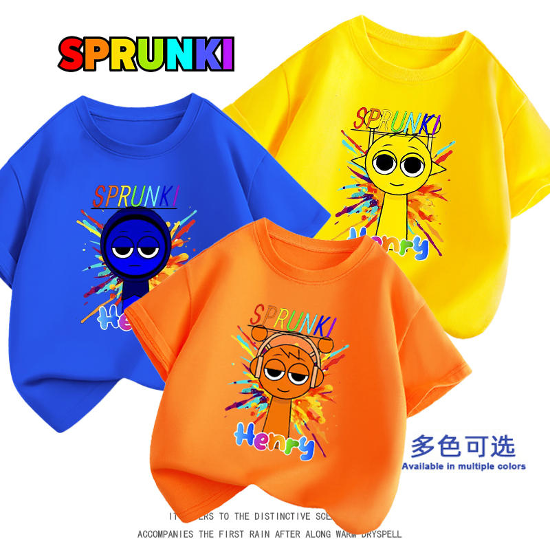 Sprunki音乐节奏盒子奥伦杰文衣服男女儿童t恤纯棉时髦夏装短袖衫