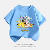 Foreign trade daily order printed Pokemon Eevee summer children's short-sleeved T-shirt parent-child set pure cotton trendy cartoon top thumbnail 6