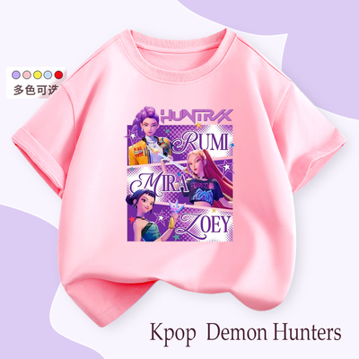 亚马逊猎魔女团KPopDemonHunters圆领短袖T恤休闲纯棉儿童女上衣