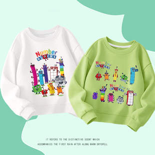 果绿色小男孩卫衣春秋款男女宝亲子圆领纯棉打底长袖Numberblocks