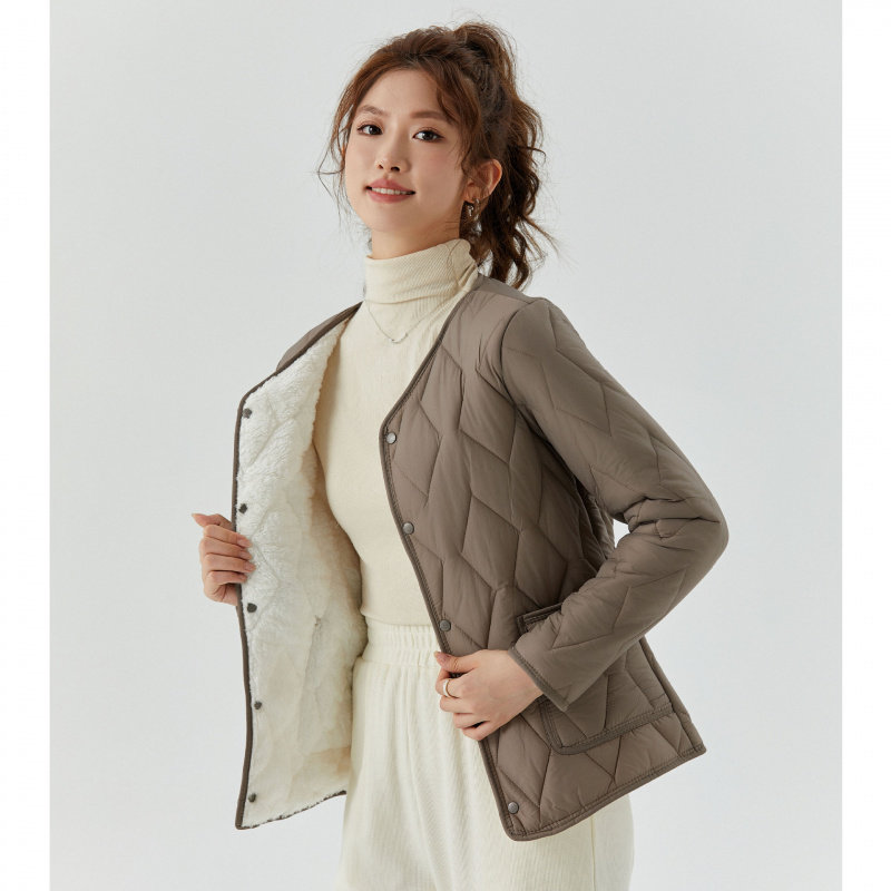 女士加厚保暖长袖棉内胆女款家居棉衣棉服加绒一体袖子带毛