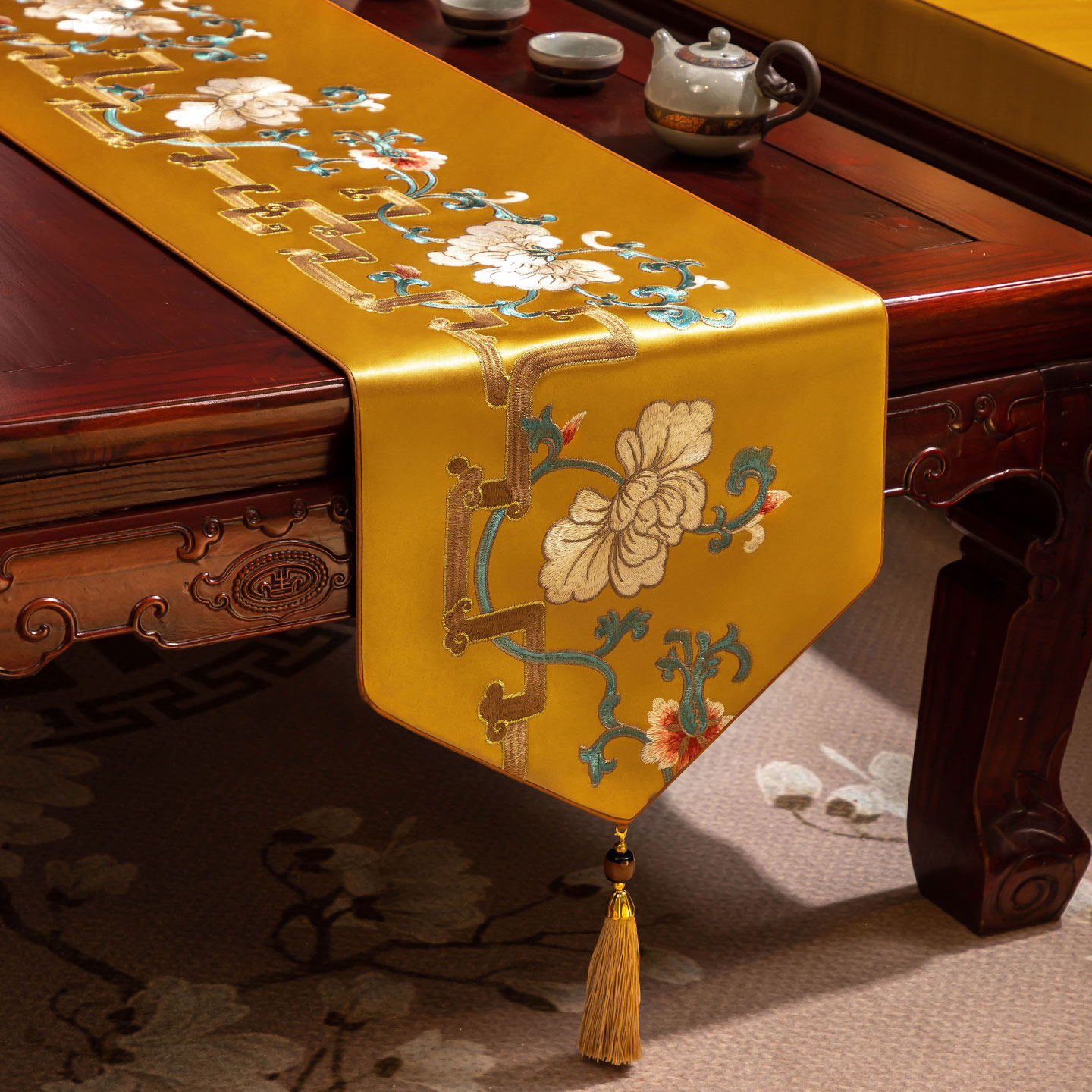 中式桌旗茶桌垫布茶台茶旗金色布艺茶席垫子长条茶几餐桌桌布定制,居家布艺,桌旗,淘宝优惠券,粉丝福利购,淘宝优惠卷