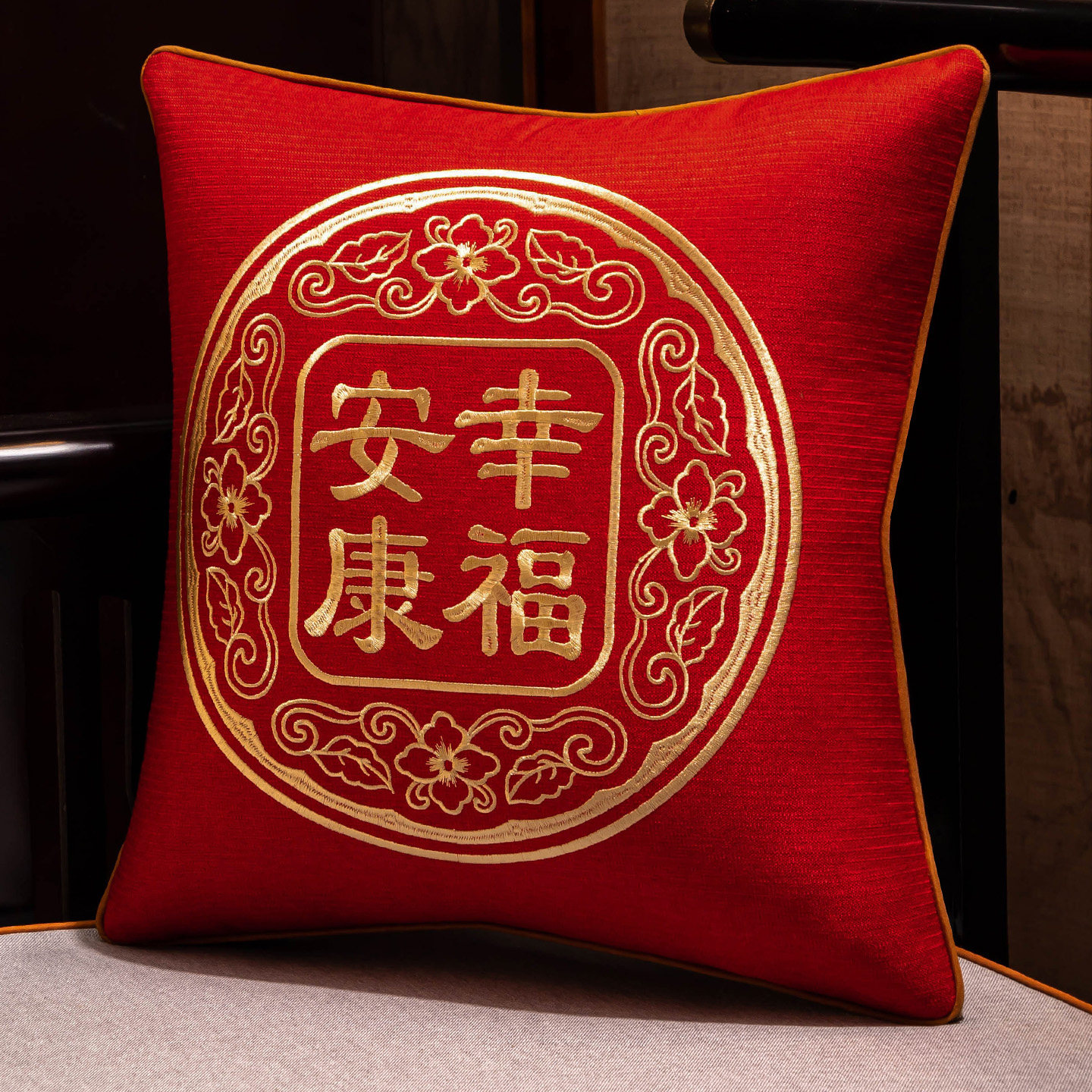 中式红色客厅沙发方形抱枕办公室靠背靠山床上床头靠枕靠垫可拆洗
