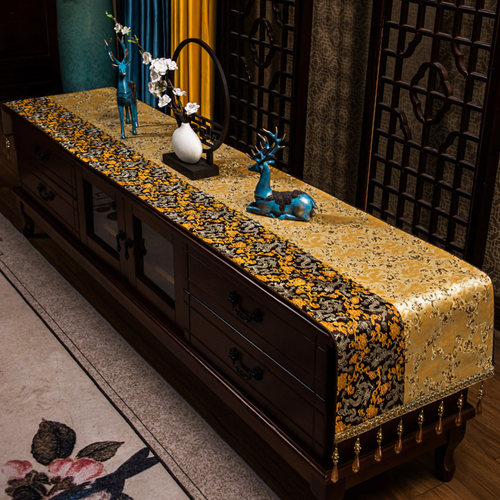 新中式电视柜桌布桌旗防尘罩客厅