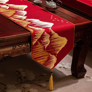 中式禅意桌旗茶桌垫布茶台茶旗高端茶席垫子长条茶几餐桌桌布定制