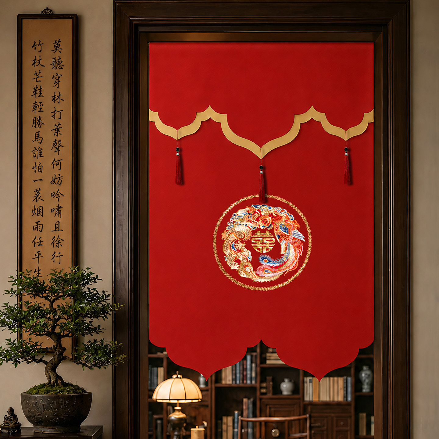 红色门帘结婚喜庆卧室房间免打孔新婚专用喜字装饰隔断遮挡布帘子