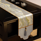 新中式 桌旗轻奢高端茶桌垫布长条禅意茶席布艺茶几桌布茶台布茶旗