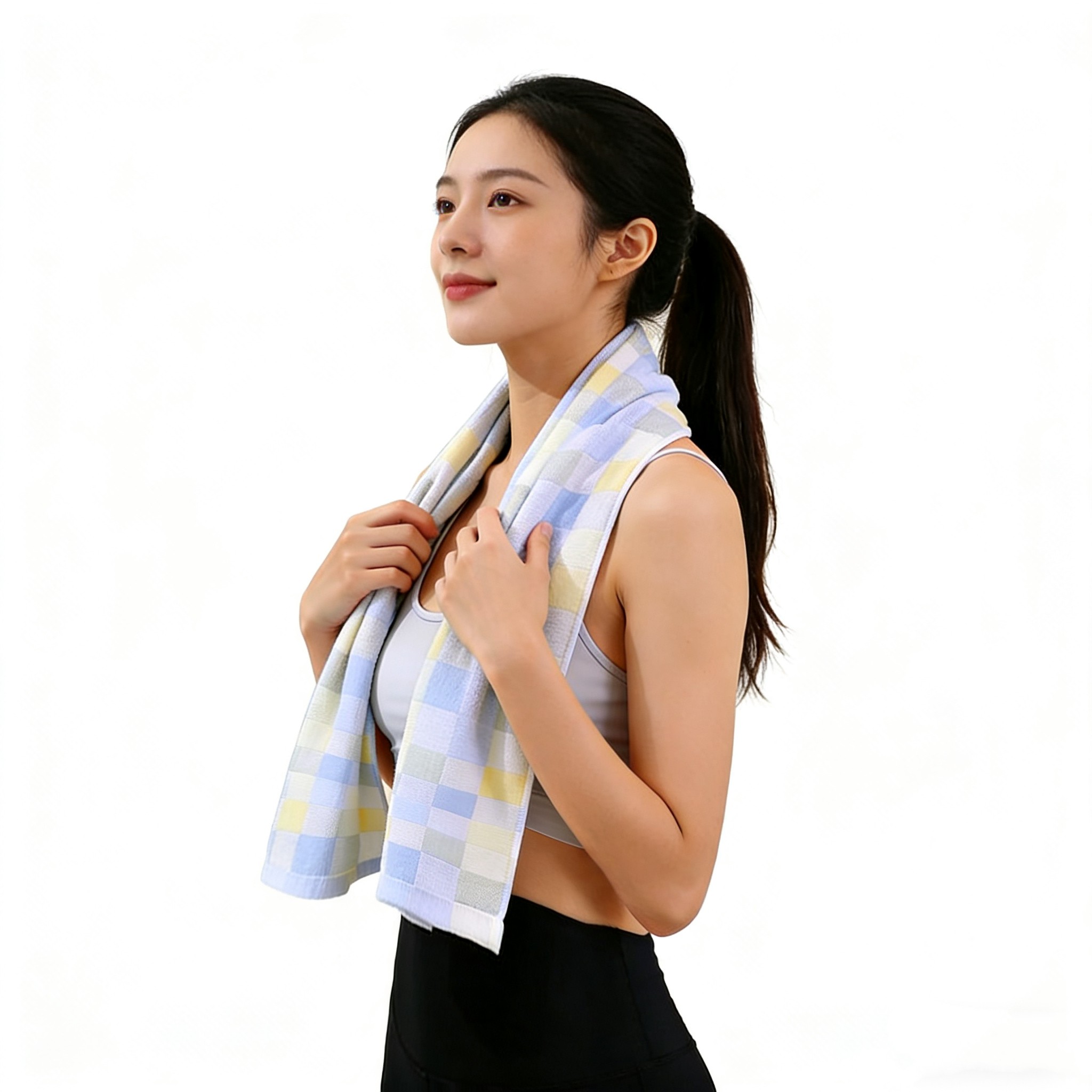 3条装105&times;25薄款纱布运动巾彩格擦汗巾健身加长毛巾细长条挂脖子