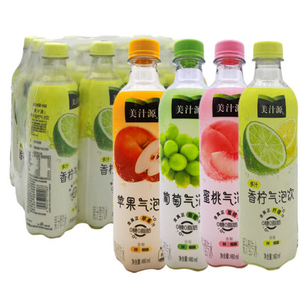美汁源葡萄蜜桃气泡水香柠檬味果汁480ml*12瓶气泡水饮料