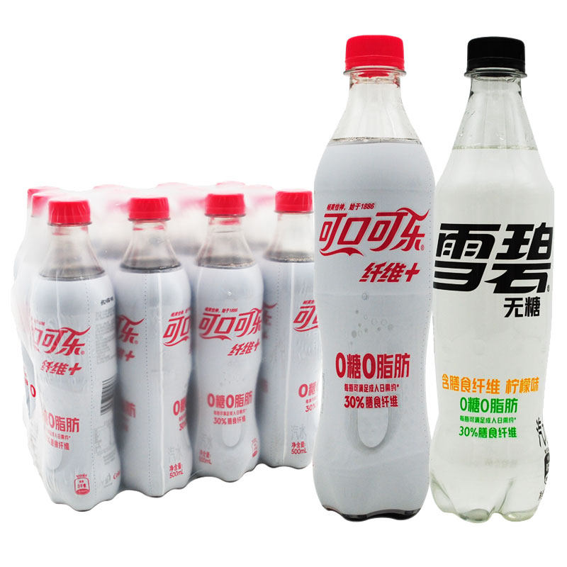 可口可乐膳食纤维 可乐/雪碧500ml*12瓶装0糖0脂碳酸饮料整箱