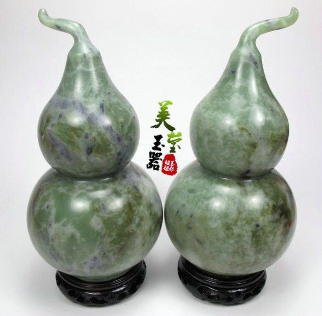 美莹玉器工艺品天然玉石摆件岫玉花玉葫芦福禄可鉴定证书HL02一对