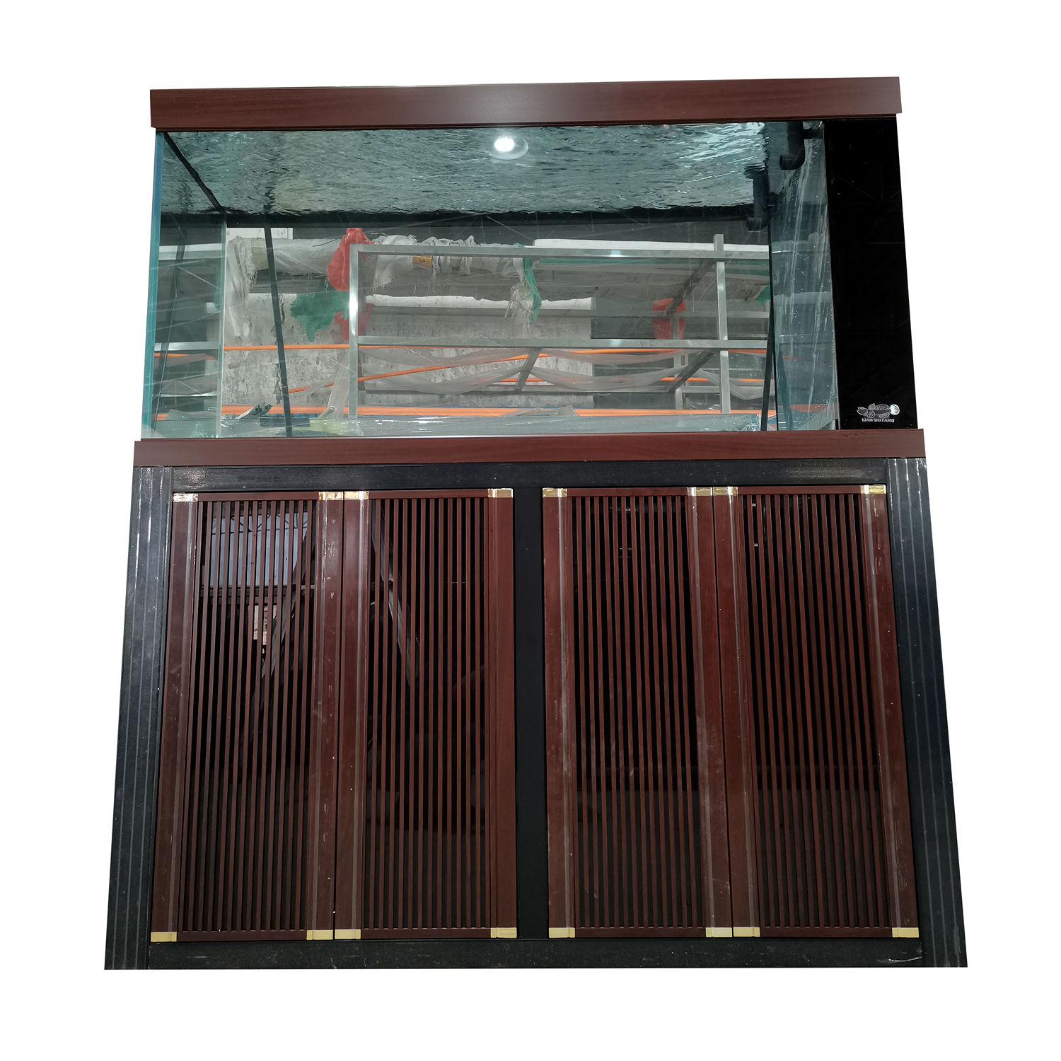 黑框拼胡桃木底柜右侧溢流溪流缸全国发货包邮到楼下支持鱼缸定制