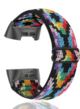 适用charge 3/4弹力尼龙手表带腕带fitbit charge5表带配金属头