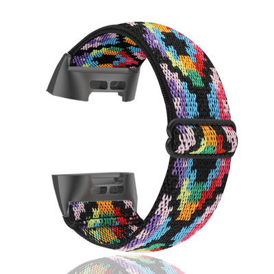 适用charge 3/4弹力尼龙手表带腕带fitbit charge5表带配金属头