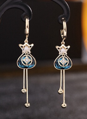 轻奢新款高级感流长款S925银针耳环女蓝色福袋耳坠贵气百搭耳饰潮