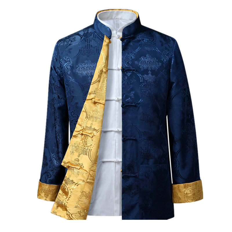 TANG SUIT MENS LONG-SLEEVED SPRING AND AUTUMN JACKET RETRO CHINESE JACKET SILK DOUBLE-SIDED BLOUSE CHINESE STYLE MENS HANFU