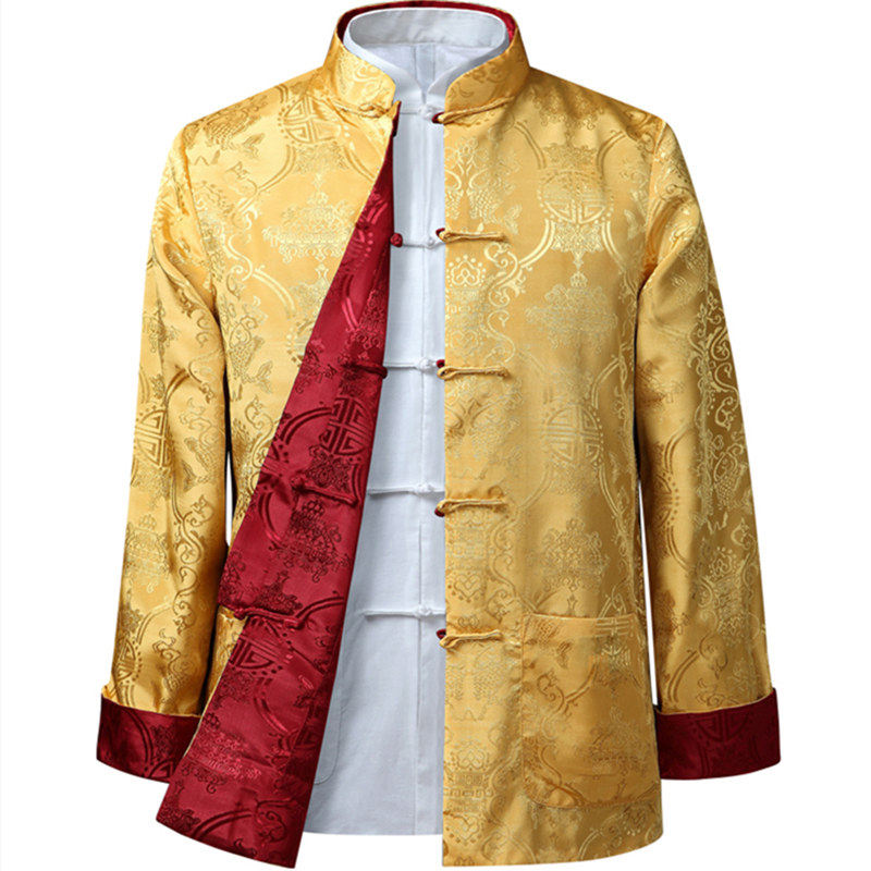 TANG SUIT MENS LONG-SLEEVED SPRING AND AUTUMN JACKET RETRO CHINESE JACKET SILK DOUBLE-SIDED BLOUSE CHINESE STYLE MENS HANFU