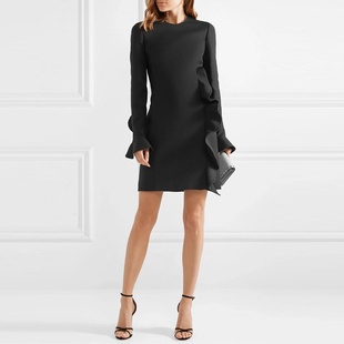 galeri chic原创量身定制荷叶边喇叭袖气质修身迷你连衣裙