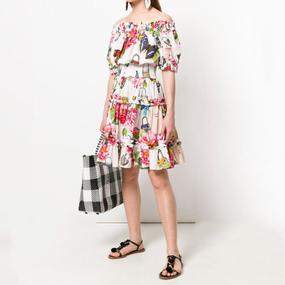 量身复古印花原创连衣裙