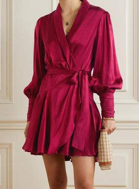 galeri chic原创量身定制灯笼袖敬酒服婚礼礼服裙真丝短款连衣裙