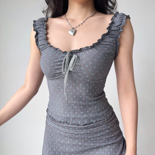 Go Girl Go自制芭蕾风波点无袖背心女外穿修身短款木耳边甜辣上衣