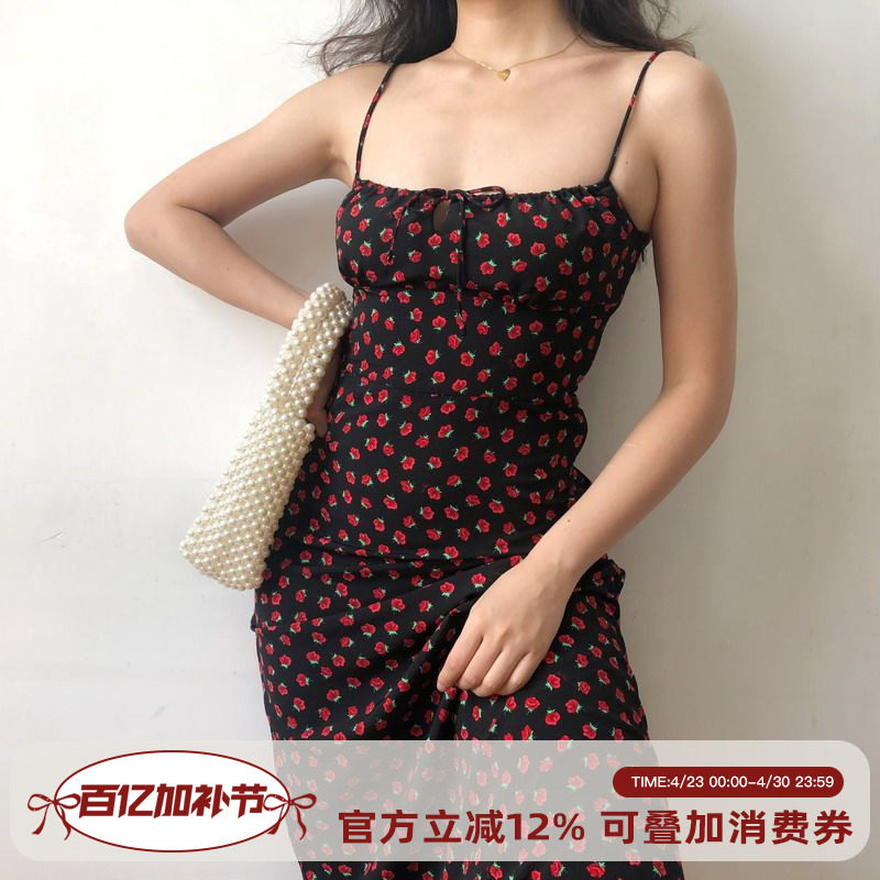 Go Girl Go法式复古性感修身显瘦碎花吊带裙内搭连衣裙沙滩裙长裙