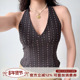 上衣 复古性感露背挂脖吊带背心女外穿修身 Girl 自制美式