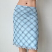 松紧腰包臀裙子 自制欧美风蓝色格子网纱半身裙女夏季 Girl