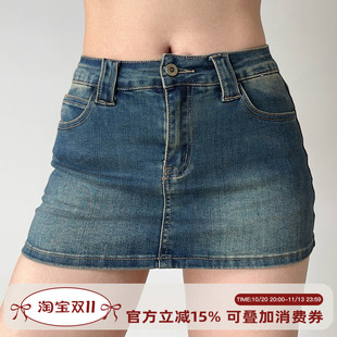 Go Girl Go 欧美风做旧低腰牛仔超短裙修身包臀半身裙女防走光