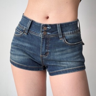 性感热裤 修身 女夏季 Girl 欧美风水洗磨白低腰牛仔短裤