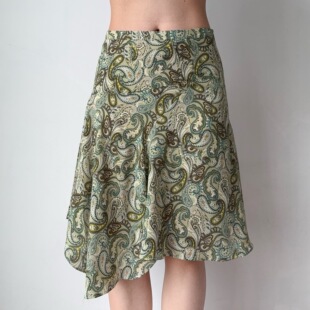 自制欧美风腰果印花不规则半身裙显瘦大摆A字裙女 Girl