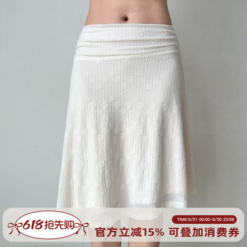 Go Girl Go 自制法式复古提花白色不规则半身裙女春中低腰a字裙