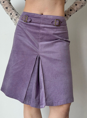 Go Girl Go 自制欧美风秋冬灯芯绒半身裙褶皱A字裙女秋冬紫色裙子