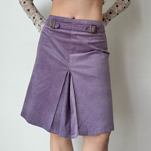 自制欧美风秋冬灯芯绒半身裙褶皱A字裙女秋冬紫色裙子 Girl