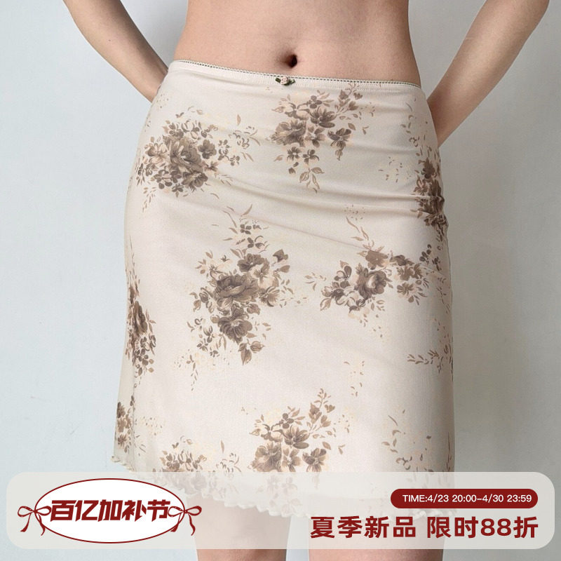 Go Girl Go 自制复古欧美风印花网纱半身裙女夏修身包臀短裙