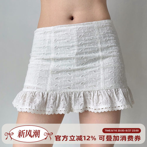 Go Girl Go 自制欧美风甜辣镂空刺绣低腰包臀短裙a字半身裙女夏季