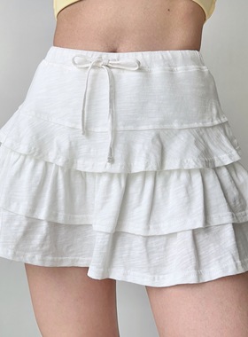 Go Girl Go自制欧美风层次感花边系带蛋糕短裙夏季裙裤a字半身裙