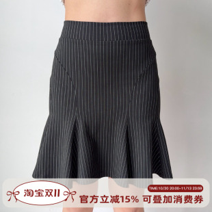 Go GirlGo 自制欧美风竖条纹半身裙女秋季高腰显瘦包臀短裙鱼尾裙
