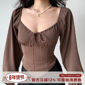 女修身 显瘦辣妹上衣 长袖 衬衫 Girl Go自制美拉德复古收腰灯笼袖