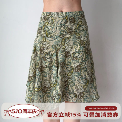 Go Girl Go 自制欧美风腰果印花不规则半身裙显瘦大摆A字裙女