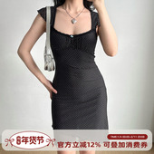 收腰下摆交错短裙 连衣裙女夏修身 Girl Go自制欧美风波点飞飞袖