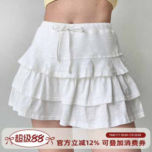 Go Girl Go自制欧美风层次感花边系带蛋糕短裙夏季裙裤a字半身裙